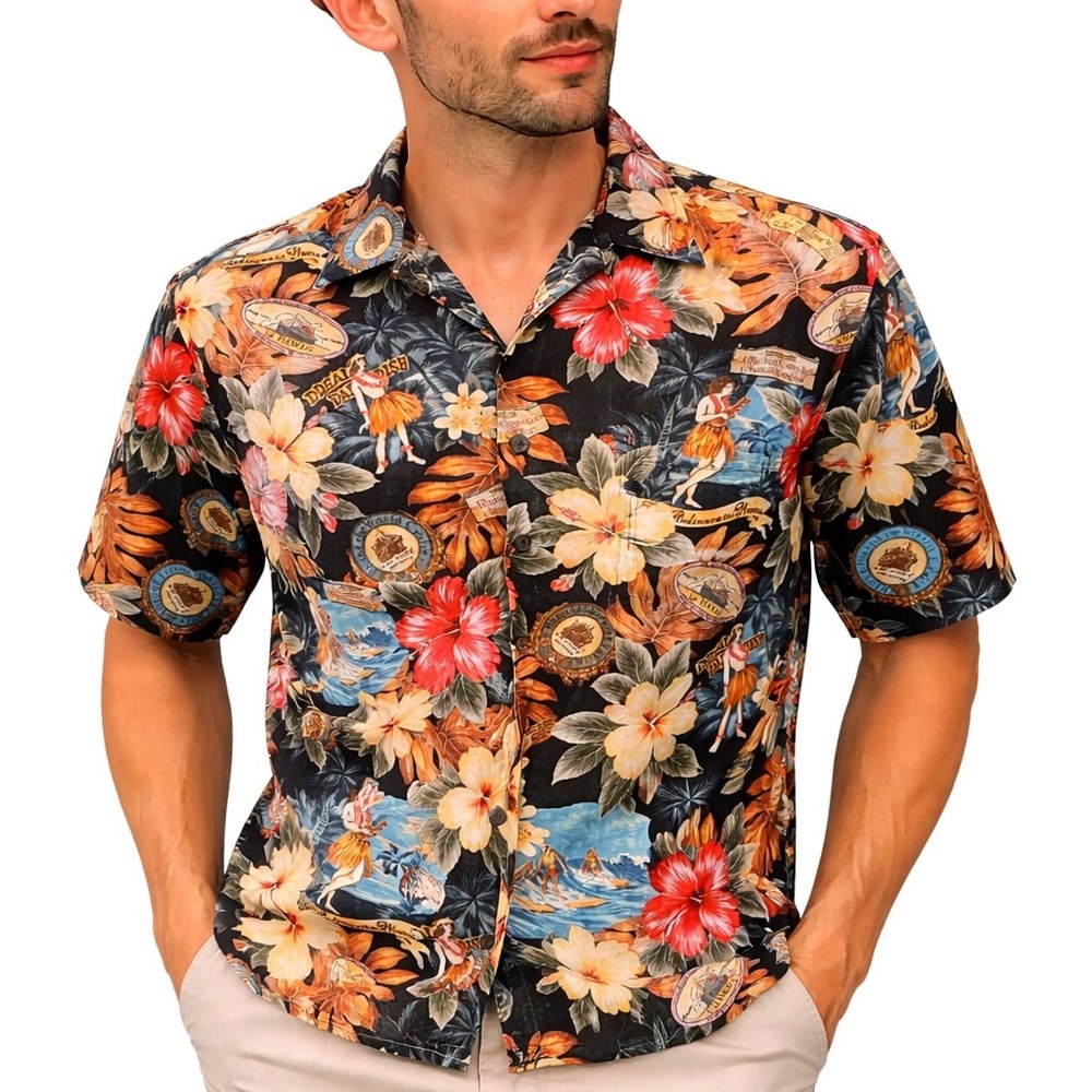 Hilo Hattie Hawaiian Aloha Shirt Large Cruise Ship Island Of Dreams Flowers